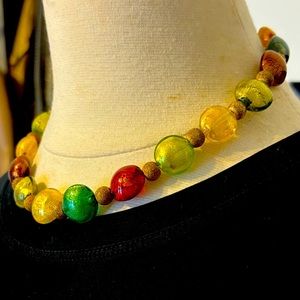 Vintage Art Glass Beaded Necklace Sterling Silver Clasp